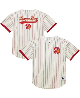 Mitchell & Ness Men's Cream Tampa Bay Buccaneers Final Seconds Vintage Logo Mesh Button-Up Shirt