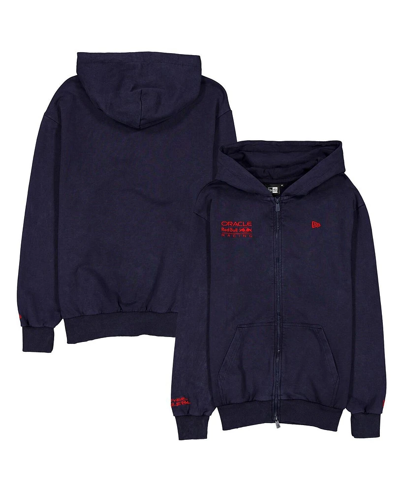 New Era Men's Navy Red Bull Racing Oversized Full-Zip Hoodie Sweatshirt