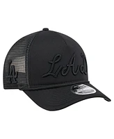 New Era Men's Black Los Angeles Dodgers City Initial 9FORTY A-Frame M-Crown Adjustable Trucker Hat