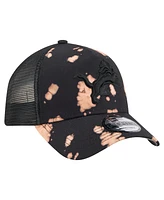 New Era Men's Black Detroit Lions Bleached A-Frame 9FORTY Trucker Adjustable Hat