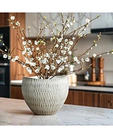LuxenHome White with Gold V-Pattern Polyresin 12-Inch Round Planter