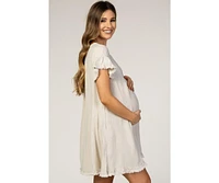 Pinkblush Maternity Beige Fringe Linen Dress