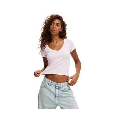 Cotton On Women's Goldie Rib V Neck Short Sleeve