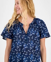 Style & Co Women's Printed Flutter-Sleeve Cotton Top, Exclusively at Macy's