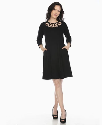 White Mark Women's Criss Cross Neckline A-line Dress