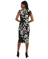 London Times Women's Jersey Placement-Print Midi Dress
