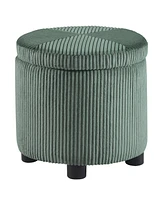 Convenience Concepts 15.75" Designs4Comfort Round Corduroy Accent Storage Ottoman with Reversible Tray
