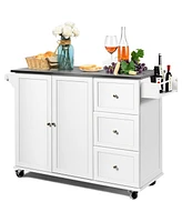 Kitchen Island 2-Door Storage Cabinet with Drawers and Stainless Steel Top