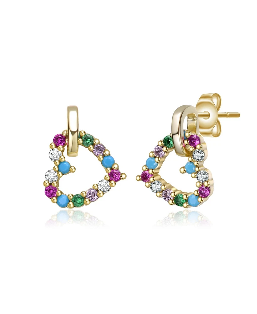 Kids 14K Gold Plated with Multi Colored Cubic Zirconia Heart Drop Earrings