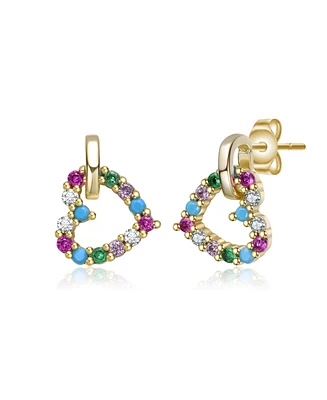 Kids 14K Gold Plated with Multi Colored Cubic Zirconia Heart Drop Earrings