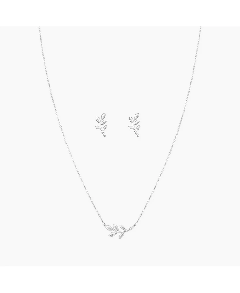 Sterling Silver Olivia Leaf Necklace & Stud Earrings Set