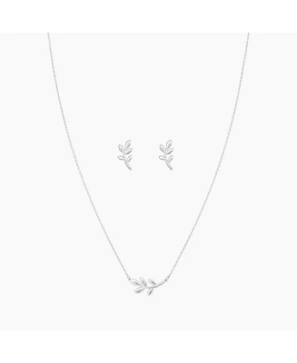 Sterling Silver Olivia Leaf Necklace & Stud Earrings Set