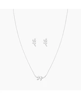 Sterling Silver Olivia Leaf Necklace & Stud Earrings Set