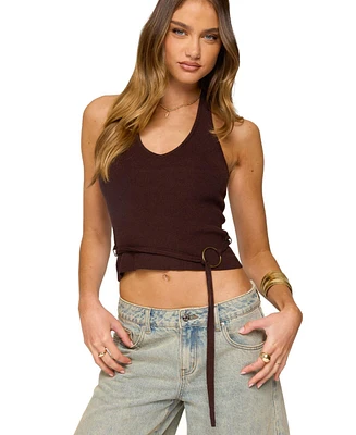 Edikted Women's Kez Belted Knit Halter Top