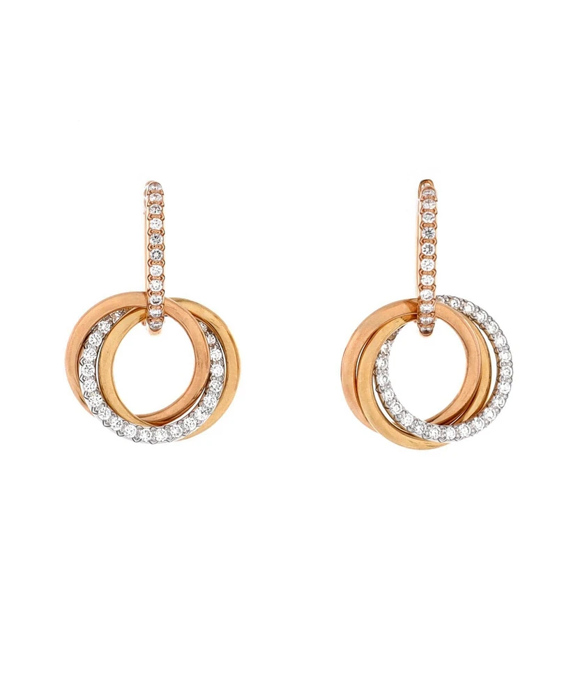 Pre-Owned Cartier Trinity Hoop Dangle Earrings 18K Tricolor Gold with Diamonds