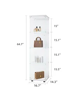 Glass Display Cabinet 4 Shelves with Door, Floor Standing Curio Bookshelf for Living Room Bedroom Office, 64.7" 16.7" 14.3" white