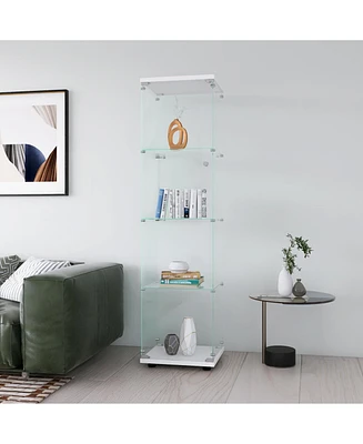 Glass Display Cabinet 4 Shelves with Door, Floor Standing Curio Bookshelf for Living Room Bedroom Office, 64.7" 16.7" 14.3" white