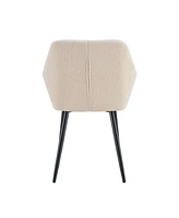 Leisure Modern Living Dining Room Accent Arm Chairs Club Guest with strong black metal Legs, Set of 2, Teddy fabric beige