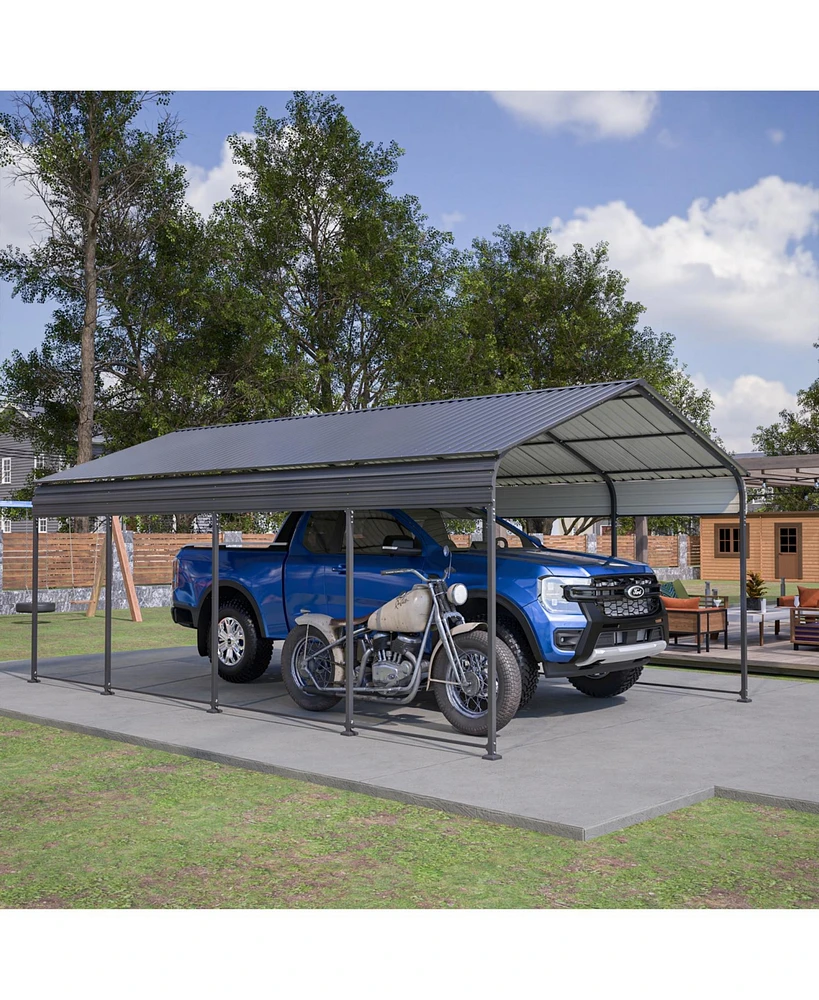12X20 Ft Metal Carport, Outdoor Car Shelter All Weather, Heavy Duty Outdoor Galvanized Car Shelter for Car Boat Truck and SUVs Black
