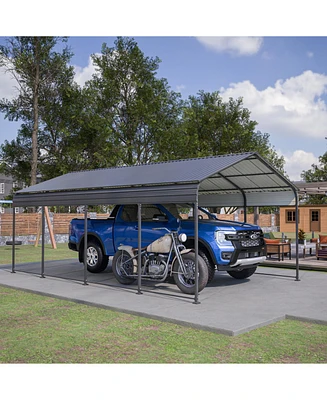 12X20 Ft Metal Carport, Outdoor Car Shelter All Weather, Heavy Duty Outdoor Galvanized Car Shelter for Car Boat Truck and SUVs Black