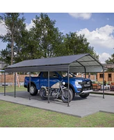 12X20 Ft Metal Carport, Outdoor Car Shelter All Weather, Heavy Duty Outdoor Galvanized Car Shelter for Car Boat Truck and SUVs Black