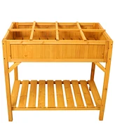 Raised Garden Bed with Legs, Wooden Elevated Planter Box with 8 Grids Divider & Protective Liner, Standing Garden Planter Bed for Vegetables Flowers H