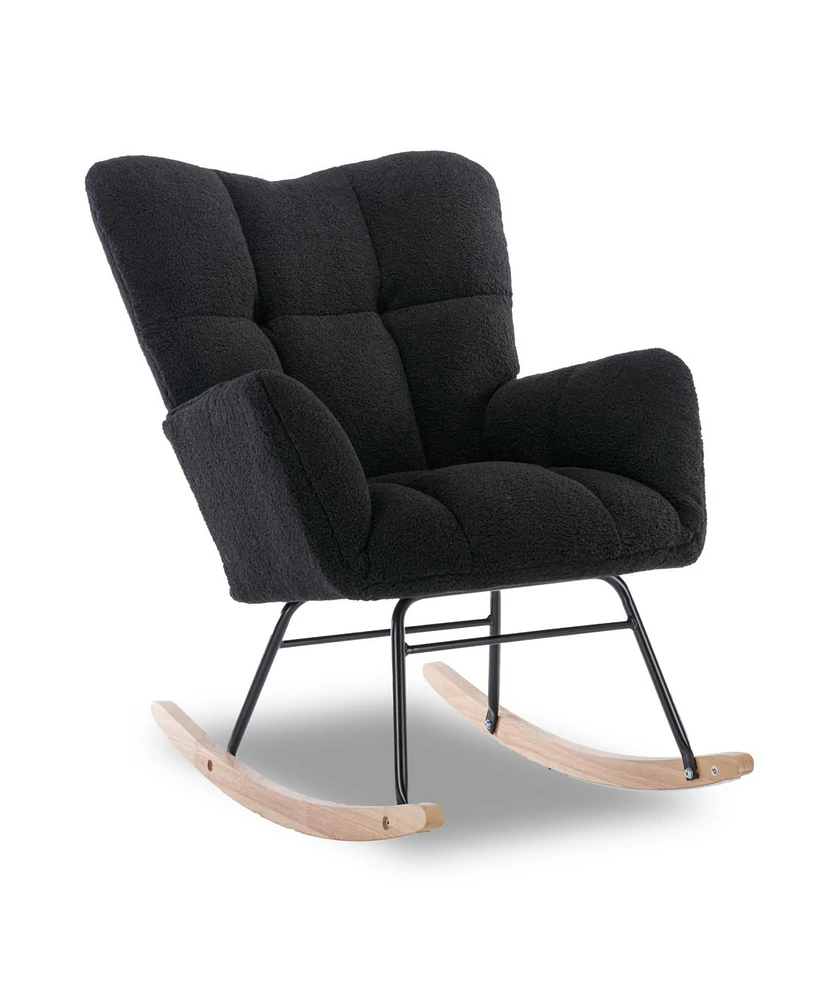 Teddy Fabric Rocking Gilder Nursery Chair For Living Room Indoor,Black