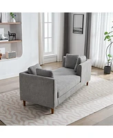 Gray Chenille Double-Sided Chaise Lounge Sofa w/ Pillows and Rubberwood Legs