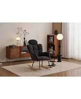 Mid Century Modern Rocking Glider Chair with Teddy Fabric Upholstery
