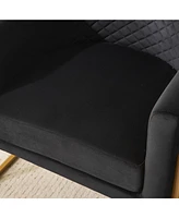 Upholstered velvet chair Gold metal bracket, medieval living room office tea room lounge chair with curved backrest