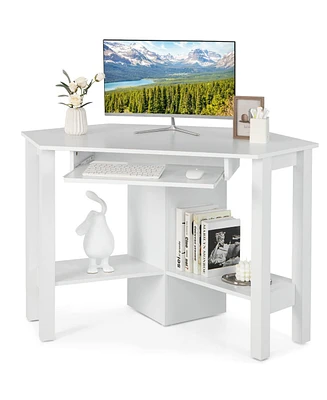 Wooden Study Computer Corner Desk with Keyboard Tray