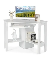 Wooden Study Computer Corner Desk with Keyboard Tray
