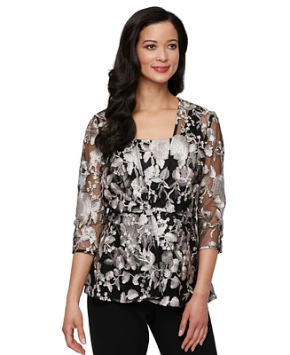 Alex Evenings Women's Printed Tulle Jacket & Top Set