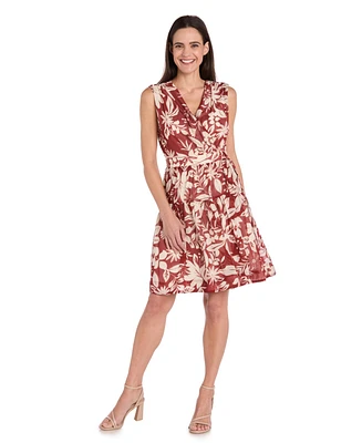 R & M Richards Women's Chiffon Printed Sleeveless Wrap Dress
