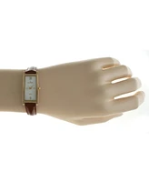 Peugeot Women's Rectangular Gold-Tone Case Watch Glossy Brown Leather Strap