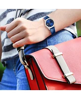 Peugeot Women's 36mm Blue Fluted Bezel Watch with Leather Strap