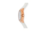 Peugeot Women's Rose Gold Wrist Watch with Crystal Bezel and Silicone Rubber Band
