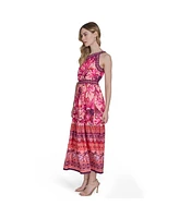 Eliza J Women's Mixed-Print One-Shoulder Tiered Midi Dress