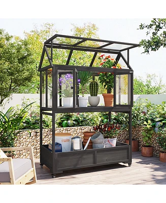 Portable Cold Frame Greenhouse with Wheels & Storage