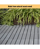 30-Piece Acacia Wood Deck Tiles - Striped, Light Gray