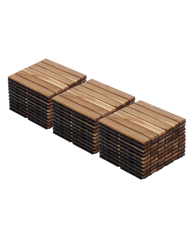 30 Pcs Yellow Acacia Deck Tiles - 12" x 12" Striped Outdoor Flooring