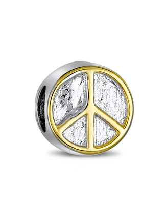 Bling Jewelry Two Tone Inspirational Symbol World Peace Sign Charm Bead Gold Plated .925 Sterling Silver Fits European Bracelet