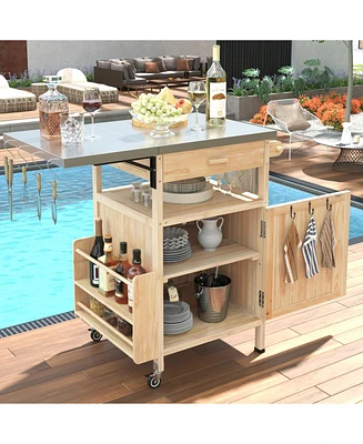 Outdoor Grill Cart with Stainless Steel Top & Storage