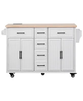Rolling Kitchen Island with Drop Leaf & Storage