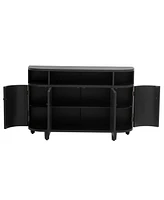 Curved Wood Storage Cabinet - 4 Doors, Adjustable Shelves