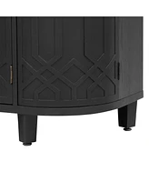 Curved Wood Storage Cabinet - 4 Doors, Adjustable Shelves