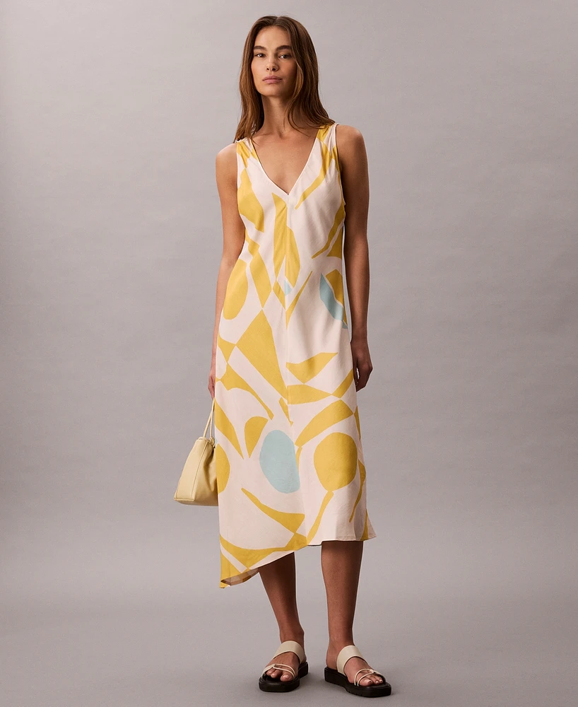 Calvin Klein Women's Geo-Print Asymmetrical-Hem Midi Dress