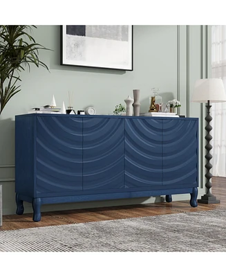 Navy Blue Sideboard with Wavy Doors & Arched Groove Design