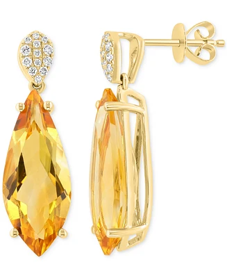 Effy Citrine (8-5/8 ct. t.w.) & Diamond (1/6 ct. t.w.) Drop Earrings in 14k Yellow Gold