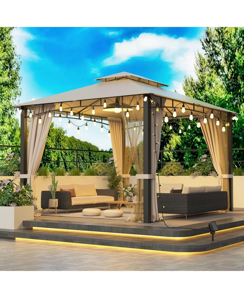 10x12 Metal Grill Gazebo with Net & Curtains